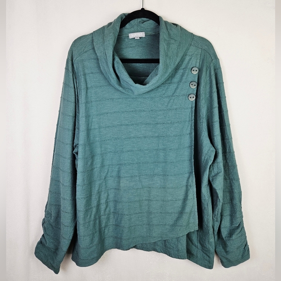 Habitat Lagenlook Cottagecore Boho Cowl Neck Lightweight Long Sleeve XL Green - Picture 1 of 7